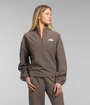 Sweatshirt The North Face Tekware™ Grid 1/4 Zip Femme Marron | PARIS FGJPU