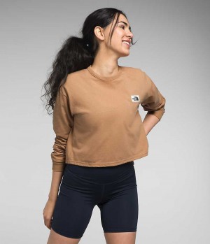 T-Shirt The North Face Long Sleeve Heritage Patch Femme Marron | PARIS BUTLS