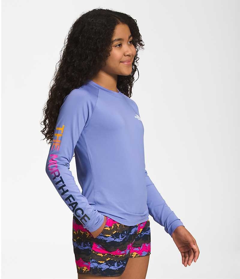 T-Shirt The North Face Amphibious Long Sleeve Sun Fille Bleu | FRANCE OVQHM