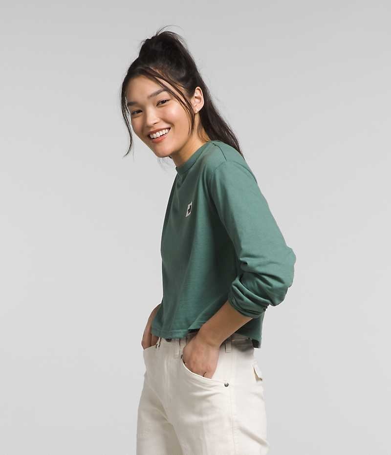 T-Shirt The North Face Long Sleeve Heritage Patch Femme Vert | FRANCE FCXAE