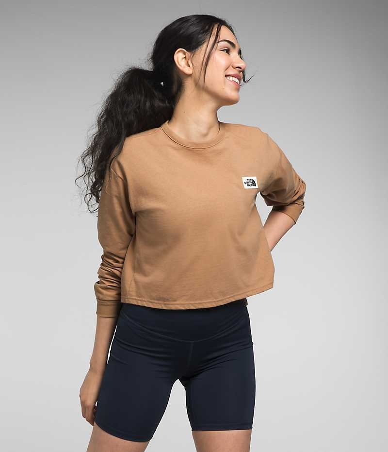 T-Shirt The North Face Long Sleeve Heritage Patch Femme Marron | PARIS BUTLS
